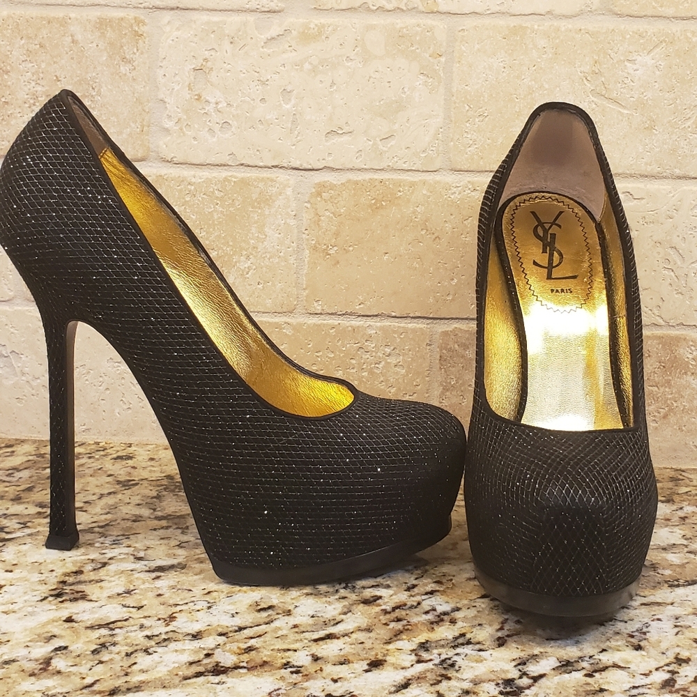 Yves Saint Laurent Black Metallic Tribute Heels